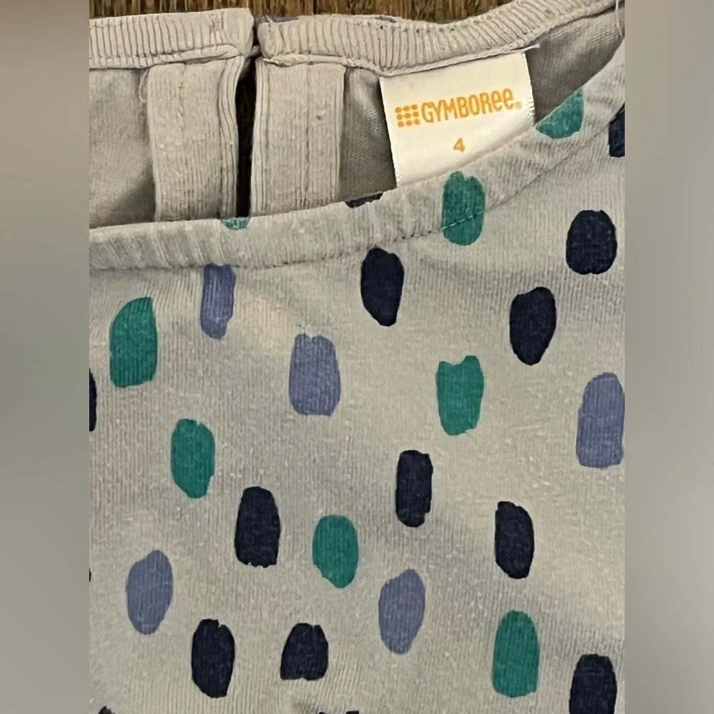 Gymboree Light Gray Dress with Navy and Teal Dot Accents